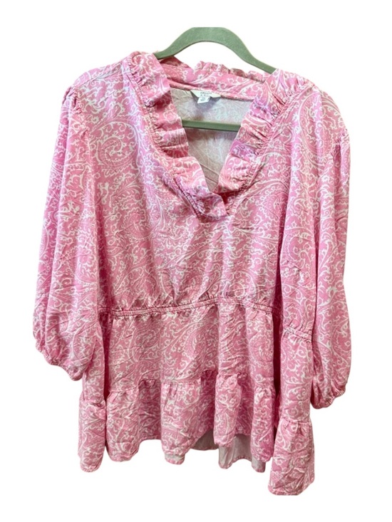 crown & ivy Tops - crown & ivy Pink Paisley Ruffle V-Neck Tunic